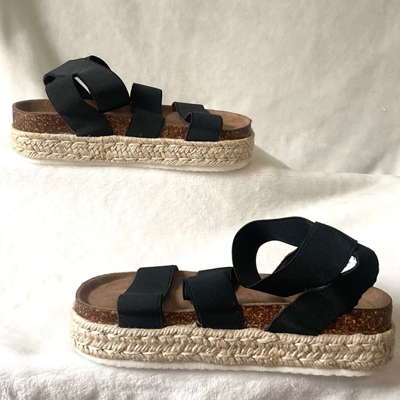 Black Pierre Dumas Jute Espadrille Platform Ankle Strap Sandals Size 6 - Picture 2 of 14